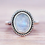 sterling silver bezel-set, cabochon Oval Natural Moonstone Ring