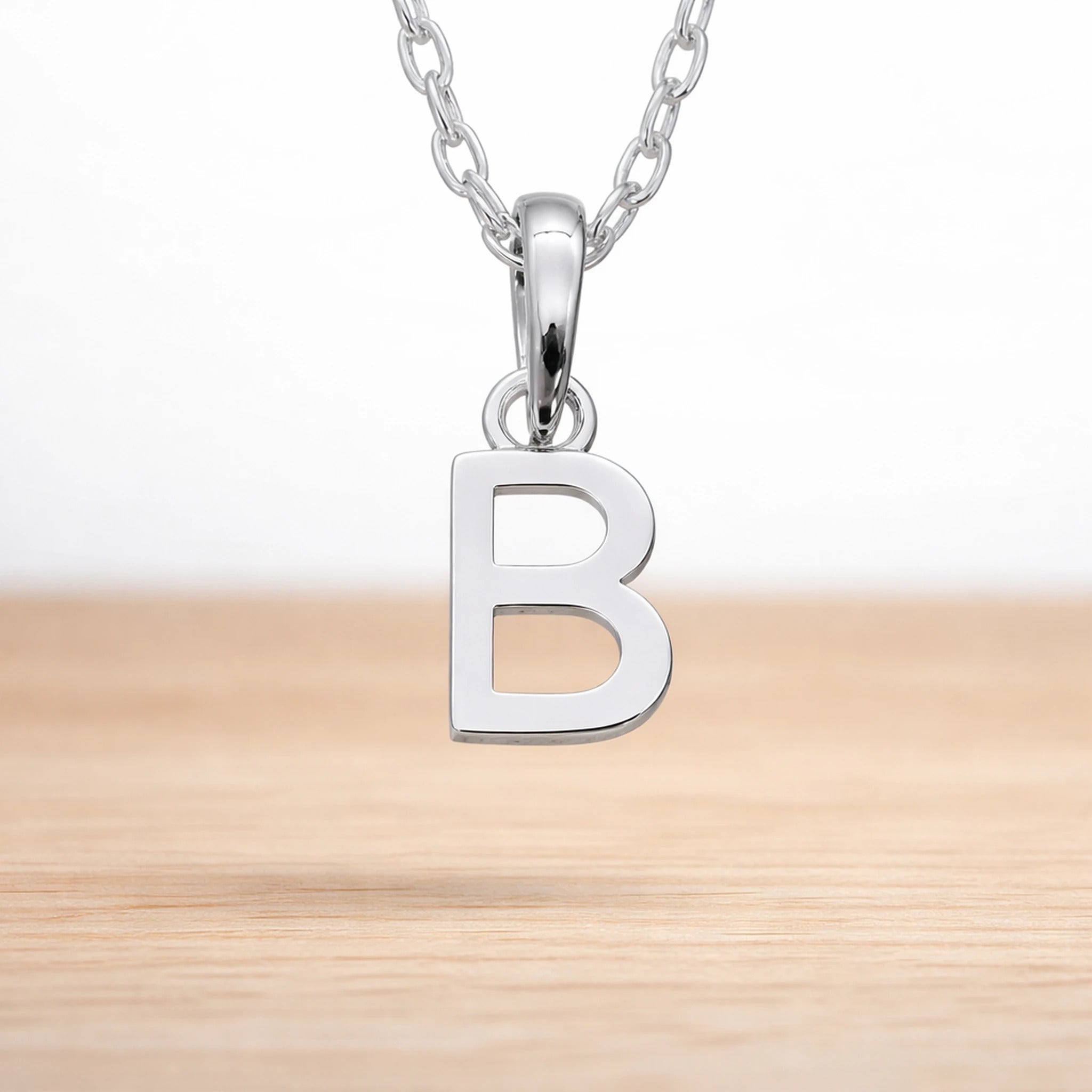 925 sterling silver initial B necklace on a fine chain