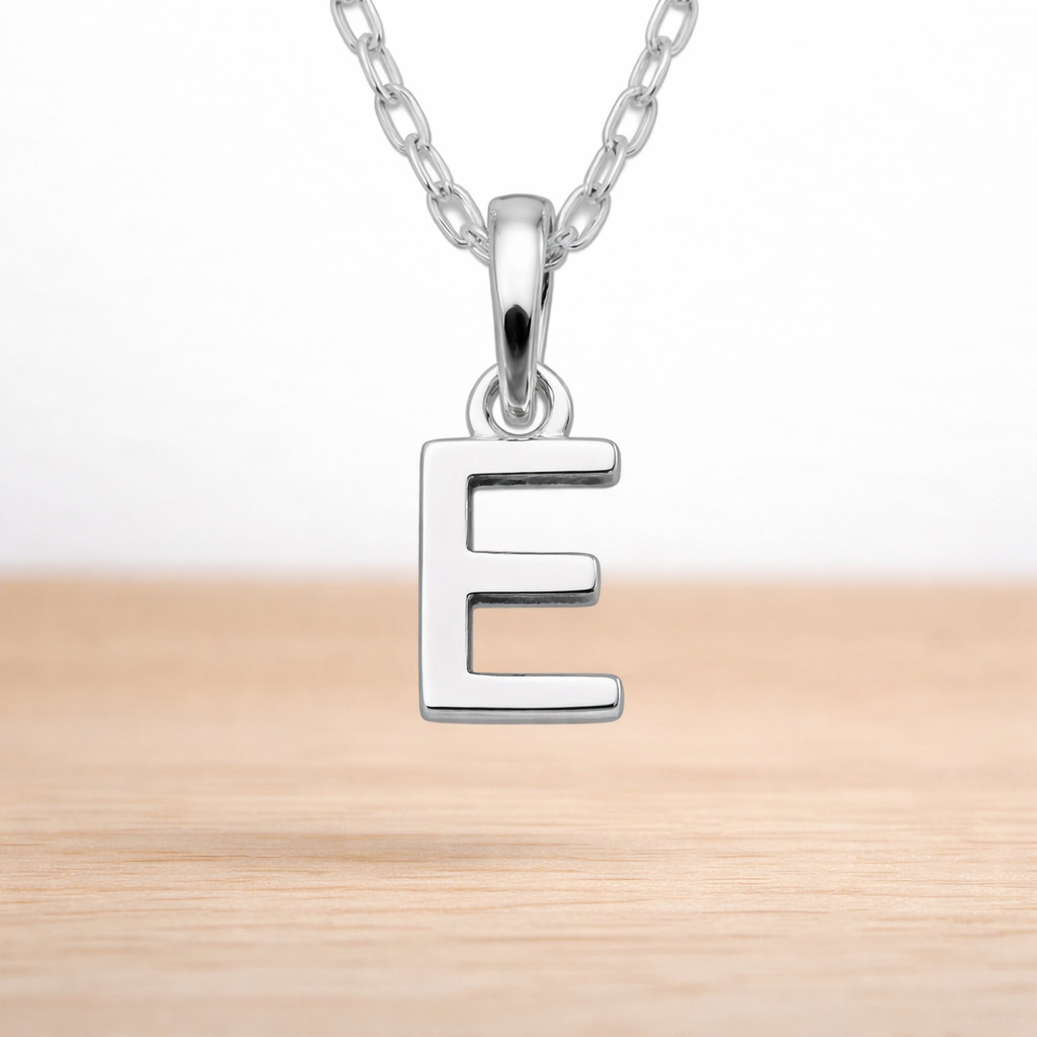 925 sterling silver initial E necklace on a fine chain