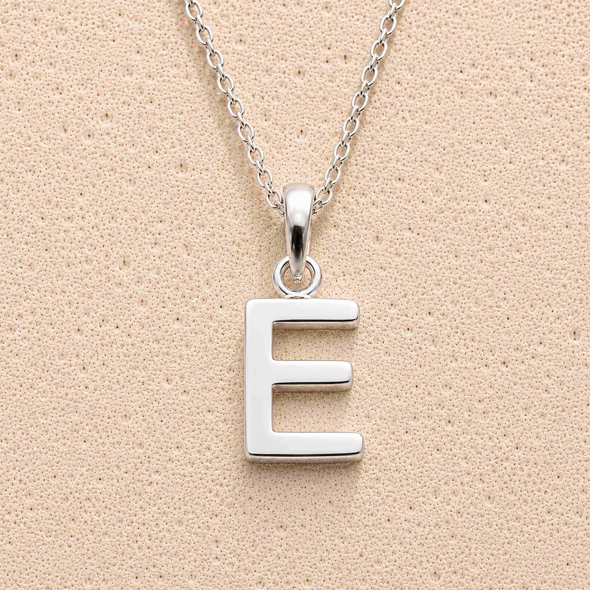 925 sterling silver initial necklace with a minimalist 'E' pendant on a fine chain