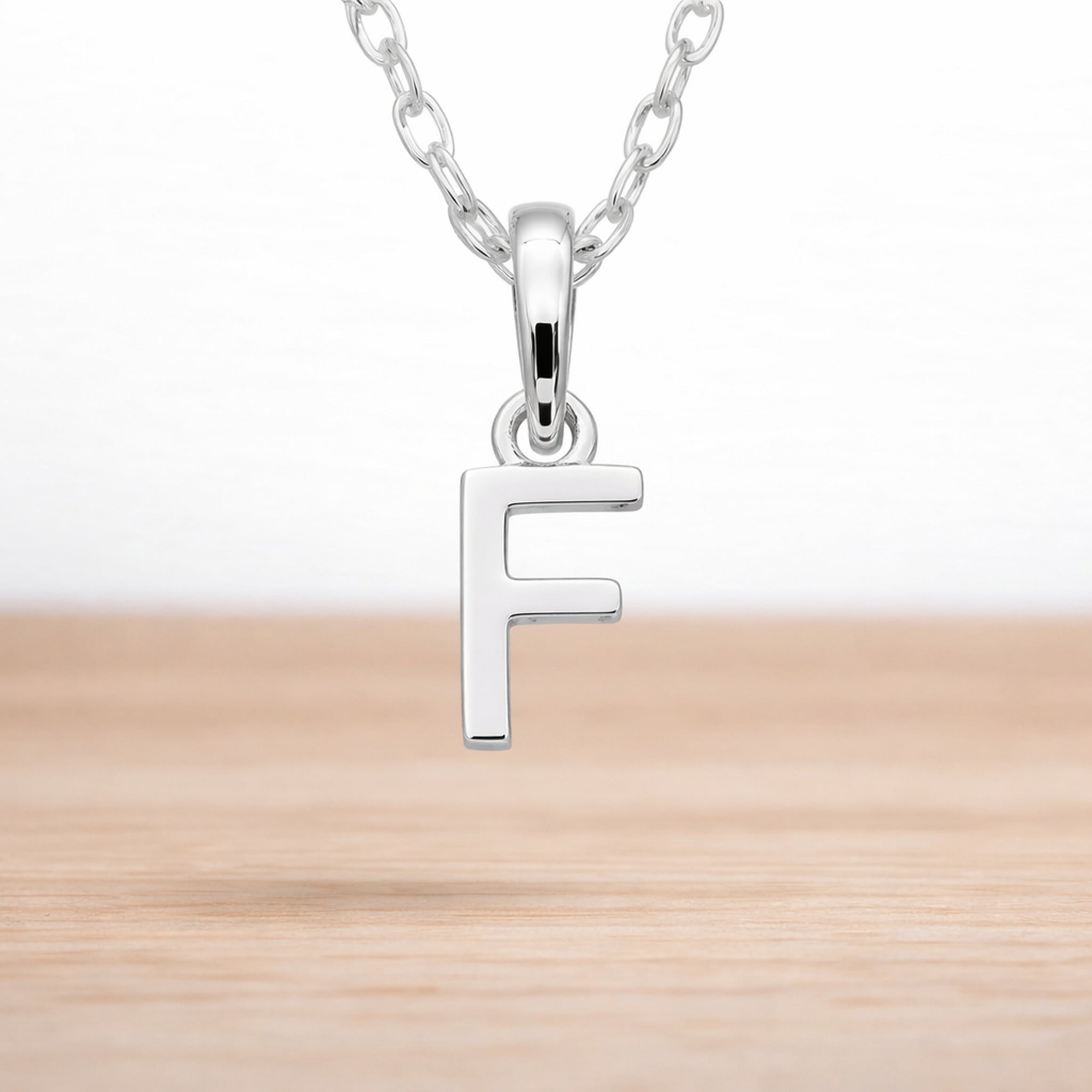 925 sterling silver initial F necklace on a fine chain