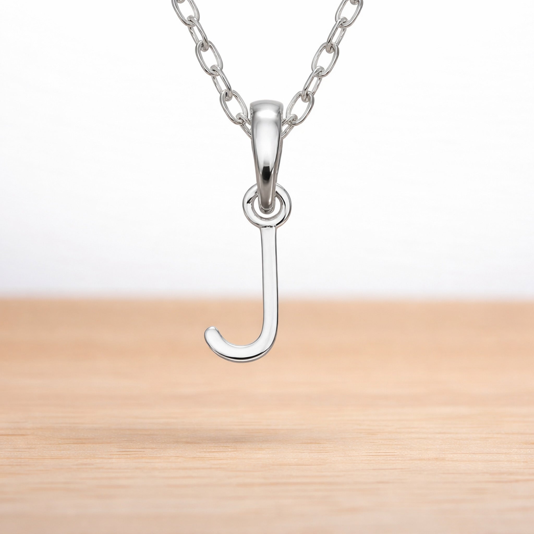 925 sterling silver initial J necklace on a fine chain