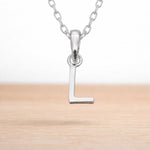 sterling silver initial l pendant on a dainty sterling silver chain