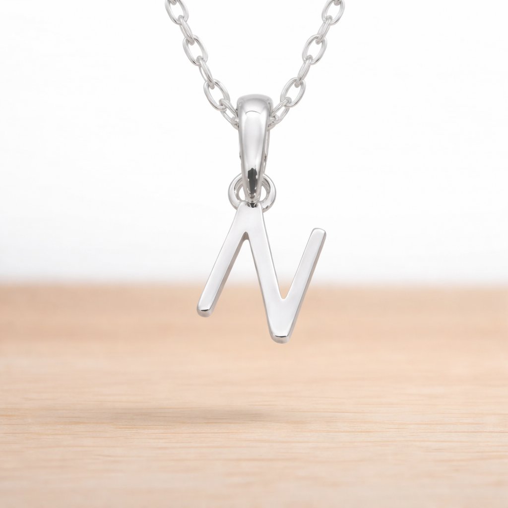 sterling silver initial n pendant on a dainty Sterling Silver chain