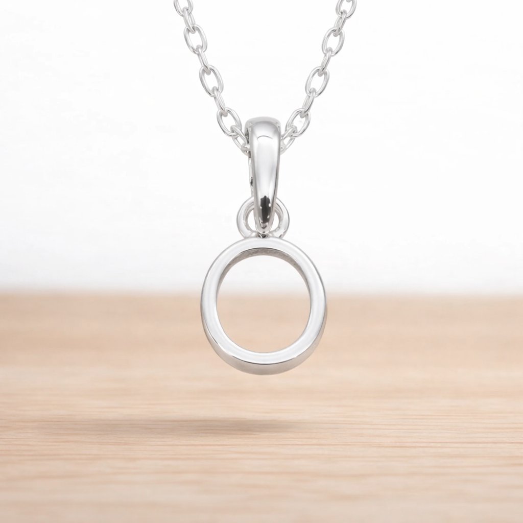 925 sterling silver initial necklace with a minimalist 'O' pendant on a fine chain