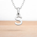 sterling silver initial s pendant on a sterling silver chain 