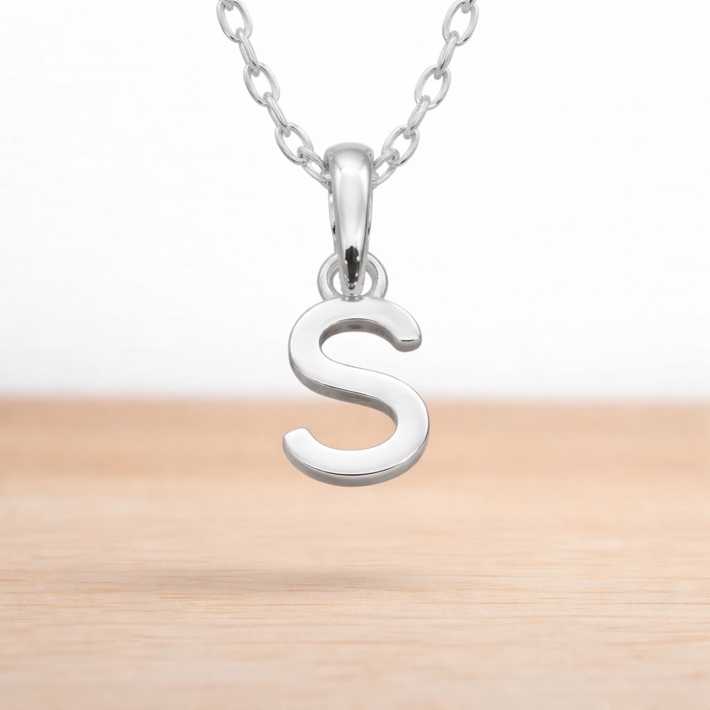 sterling silver initial s pendant on a sterling silver chain 