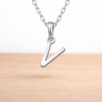 sterling silver initial v pendant on a sterling silver chain