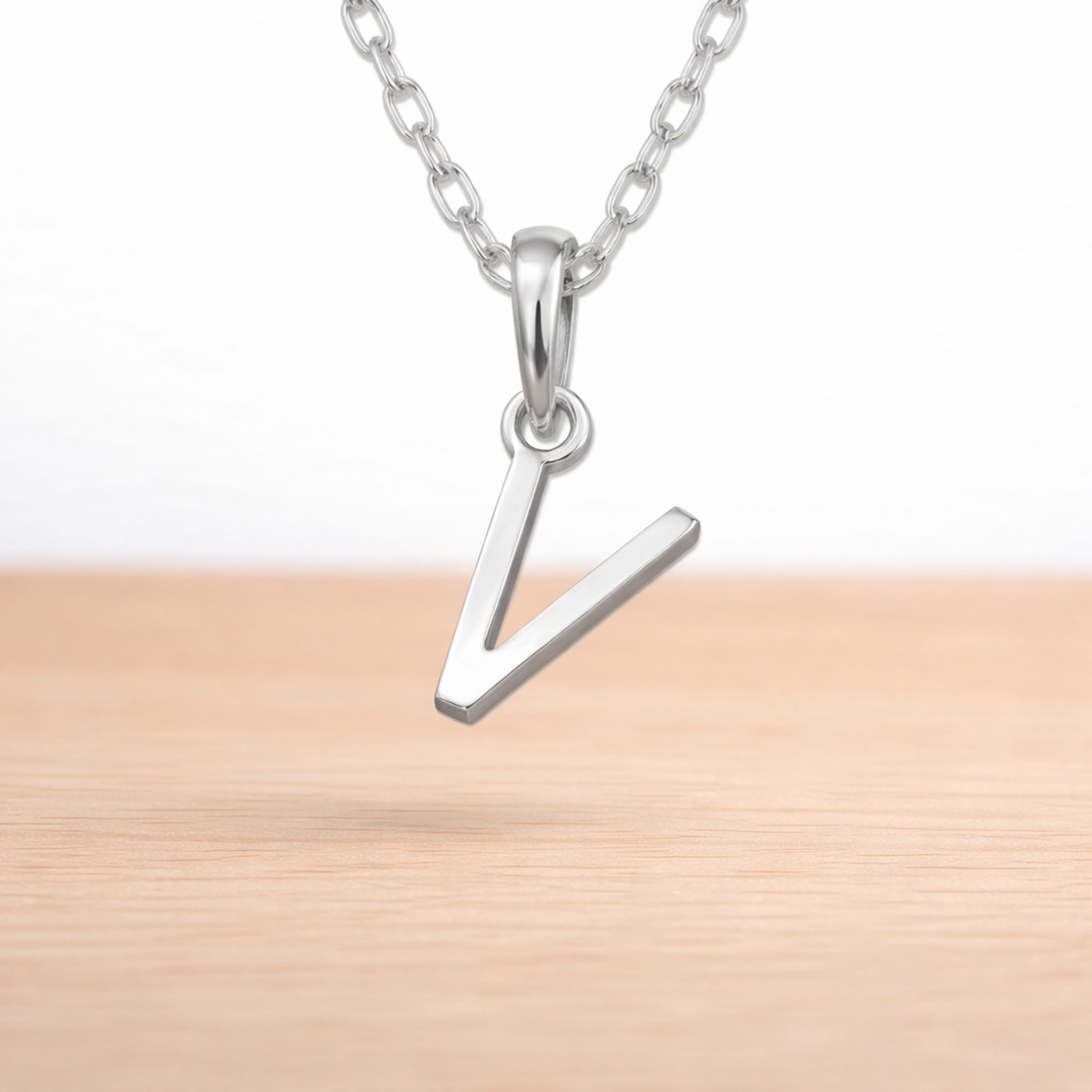 sterling silver initial v pendant on a sterling silver chain