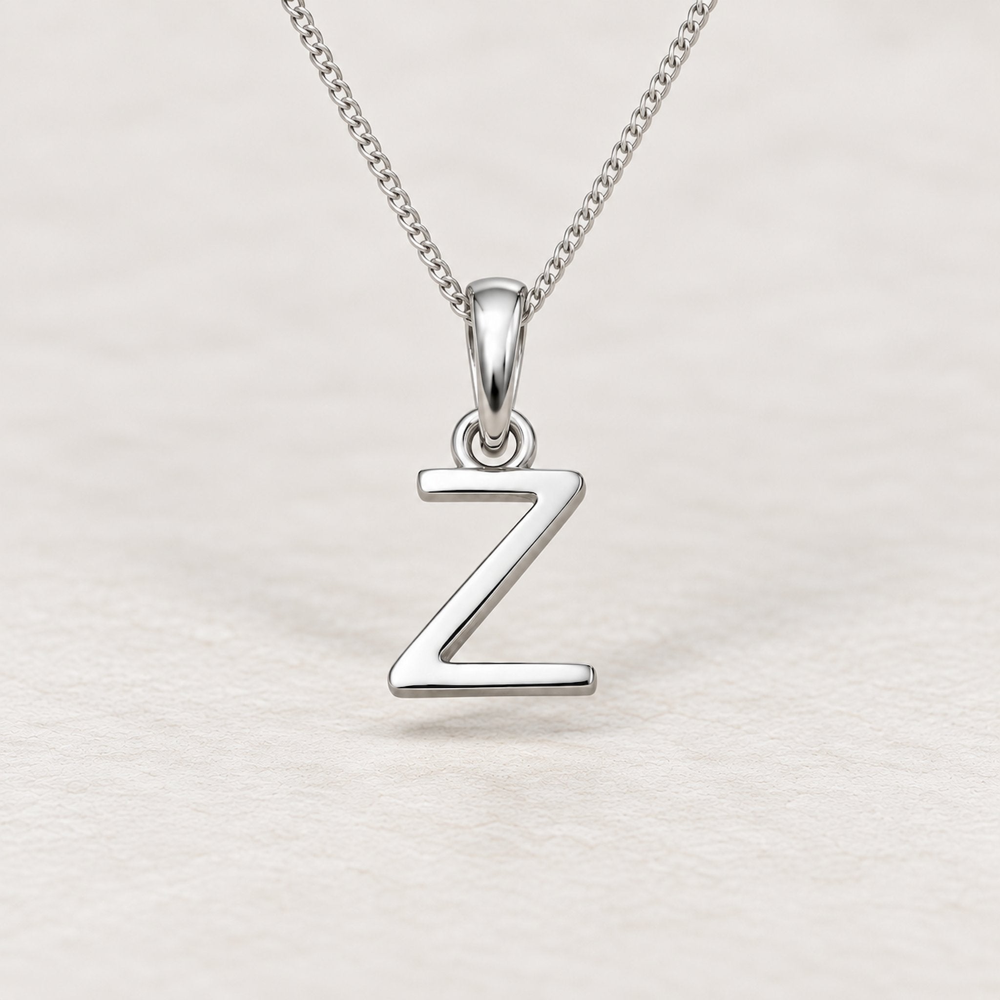 925 sterling silver initial necklace with a minimalist 'Z' pendant on a fine chain