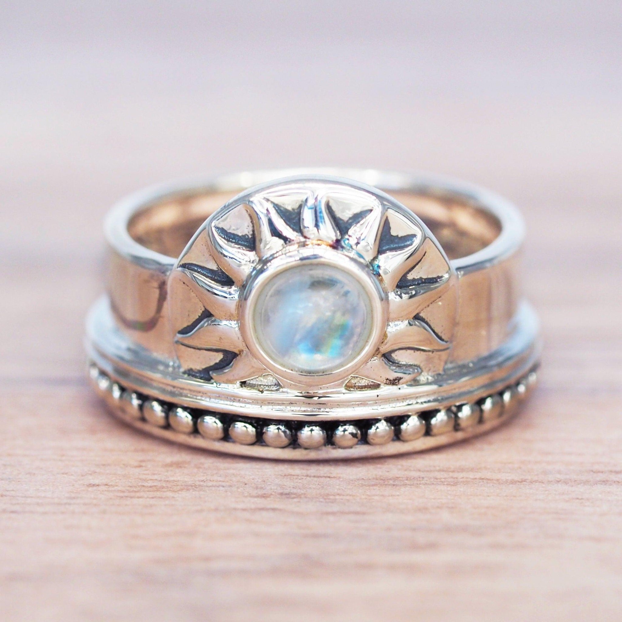 indie and harper Sterling silver sunrise moonstone ring - moonstone jewellery australia