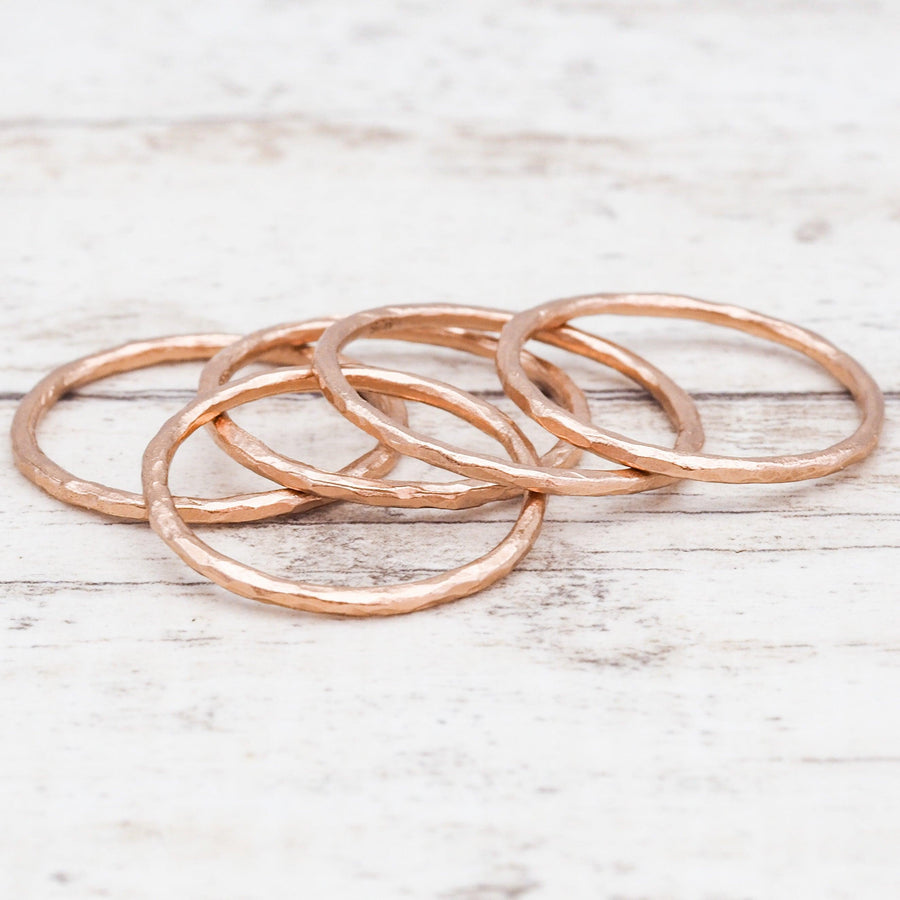 Pile of Thin Rose Gold Stacker Rings - womens rose gold rings 