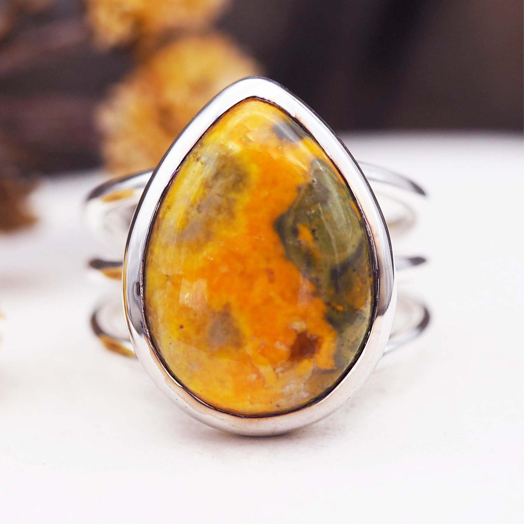 Triple Band Bumble Bee Jasper Ring - womens jewellery by indie and harper