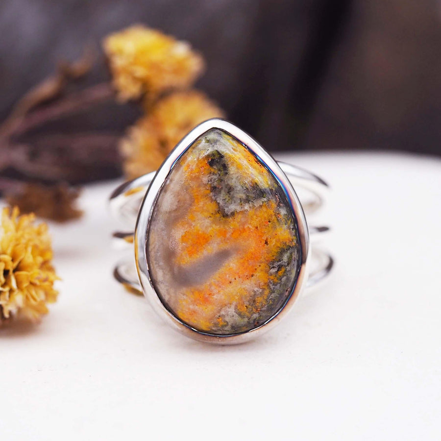 Triple Band Bumble Bee Jasper Ring - womens jewellery by indie and harper