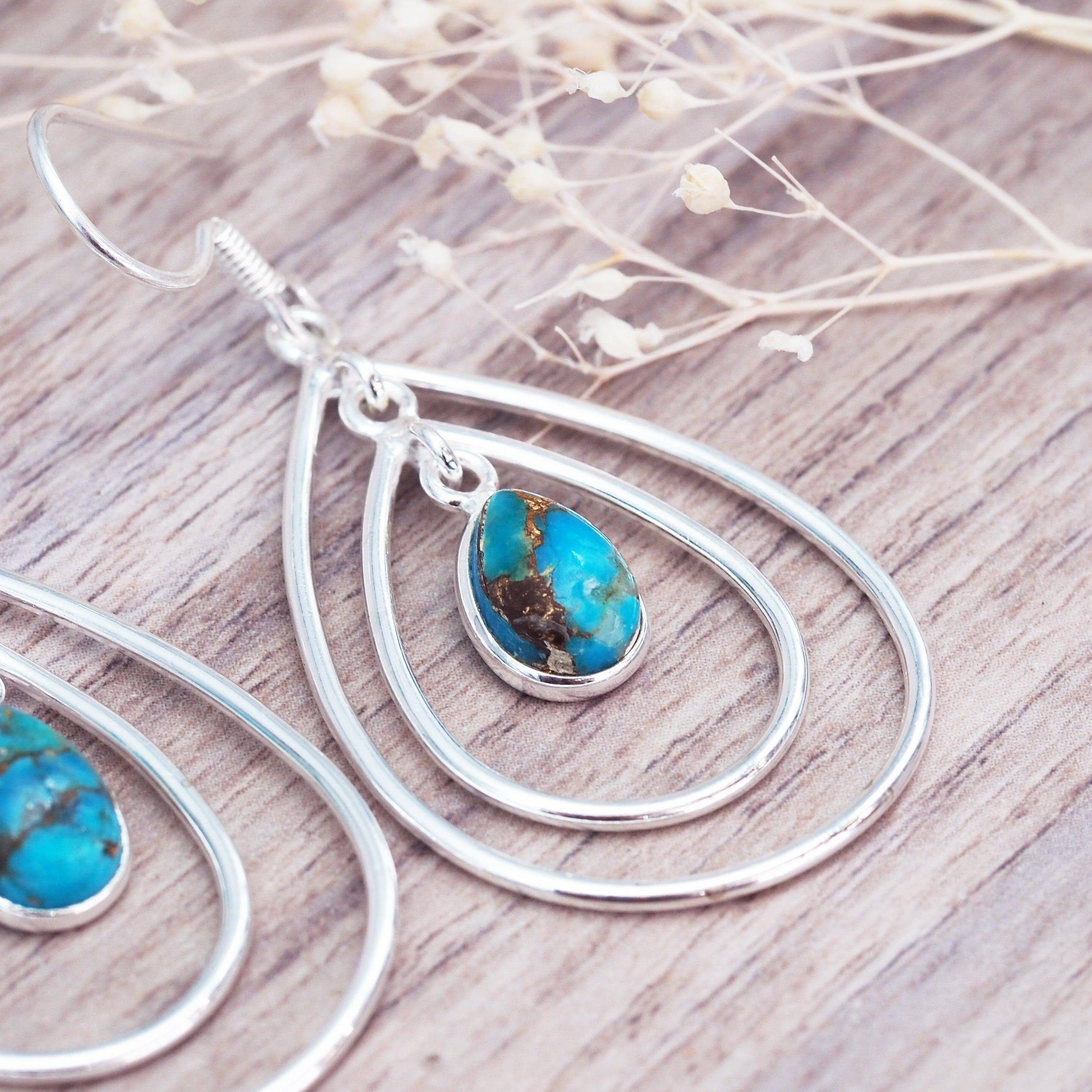 Triple Teardrop Copper Turquoise Earrings - womens jewellery by indie and harper