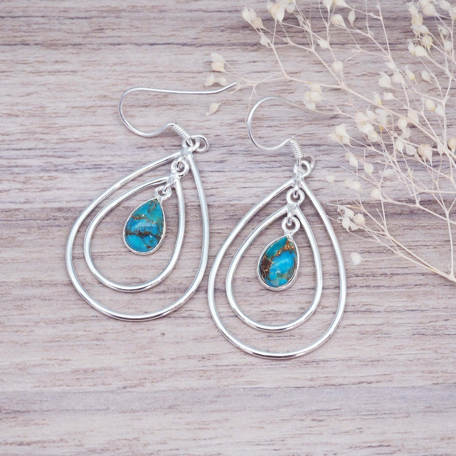 Triple Teardrop Copper Turquoise Earrings - womens sterling silver jewellery by indie and harper
