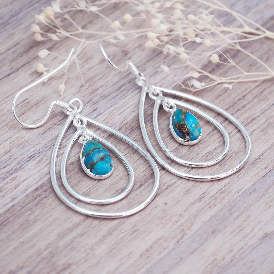 Triple Teardrop Copper Turquoise Earrings made with Sterling silver - womens turquoise jewellery by indie and harper