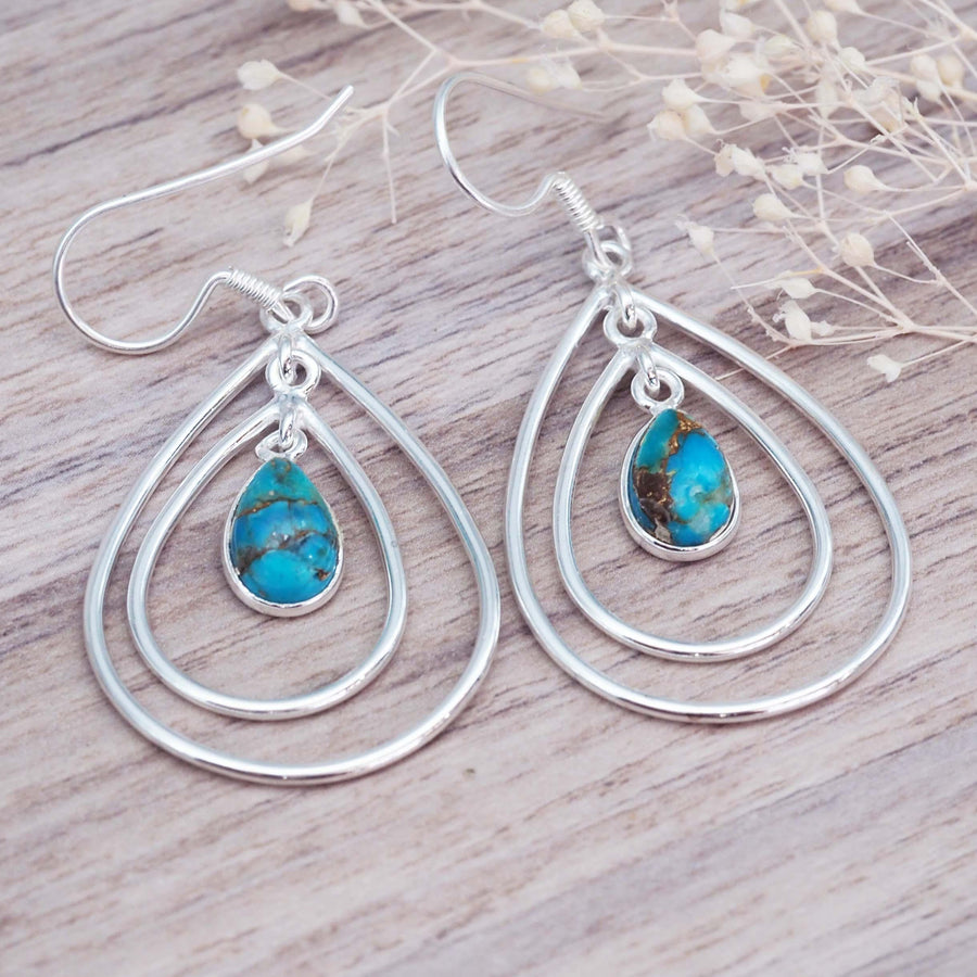 Triple Teardrop Copper Turquoise Earrings - womens turquoise jewellery by indie and harper