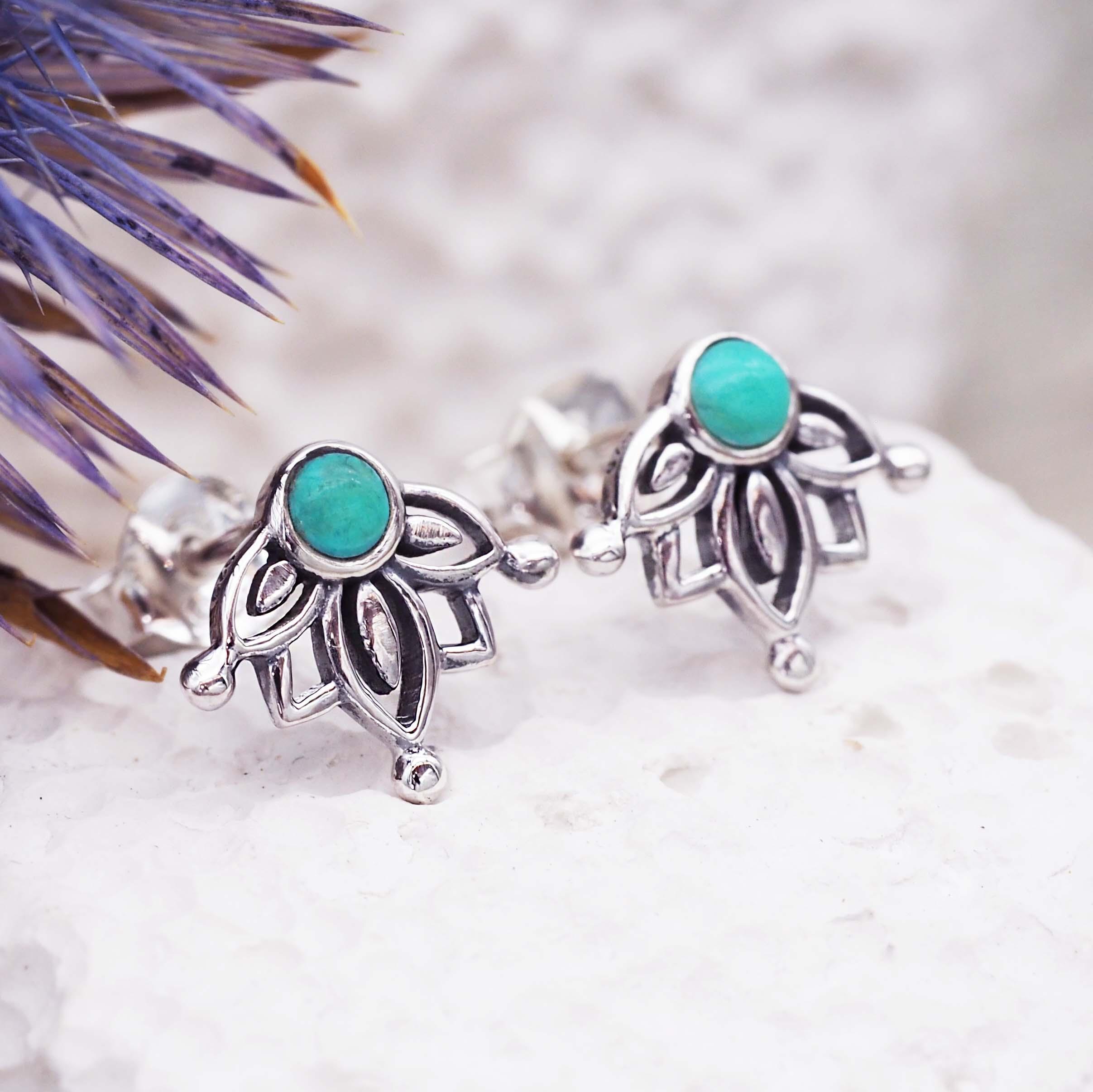 Turquoise Lotus Flower Stud Earrings - womens jewellery by indie and harper