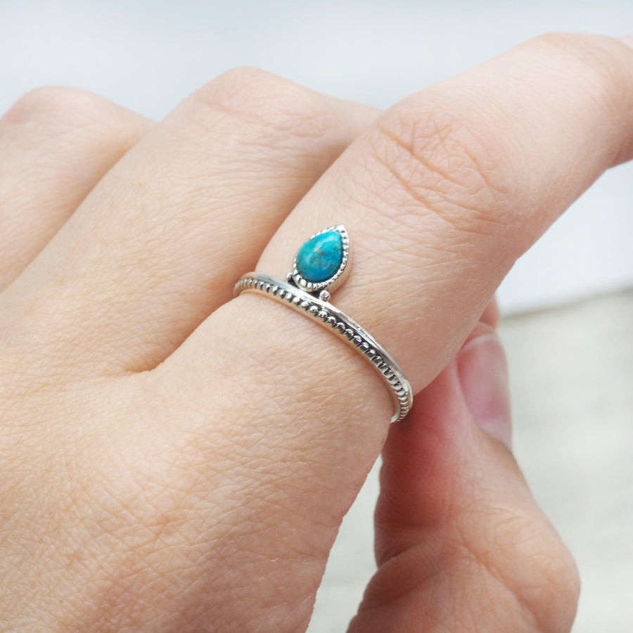 Dainty silver Turquoise Ring being worn - womens turquoise jewellery by Australia jewellery brand indie and harper
