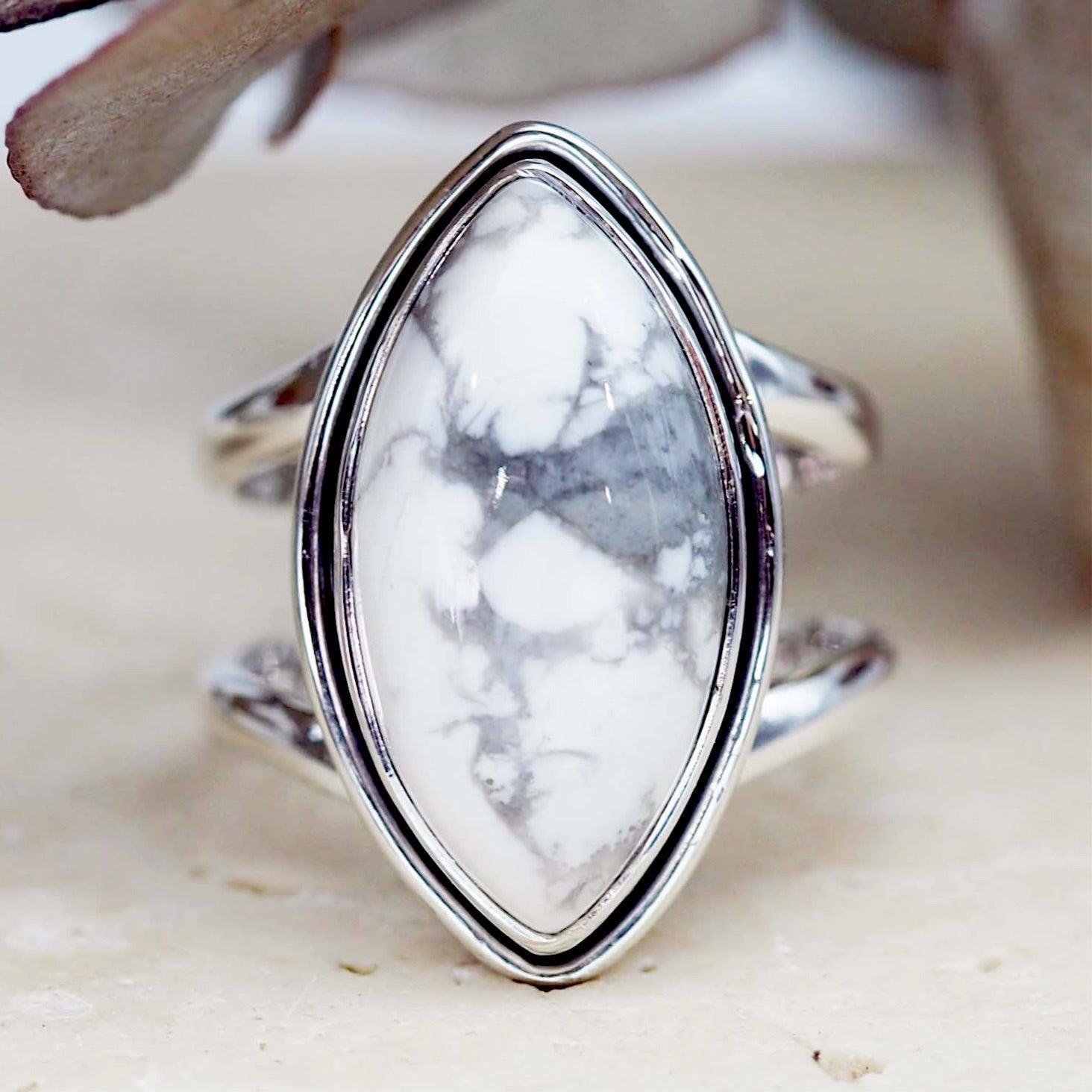 White Howlite Double Band Ring - womens jewellery by indie and harper