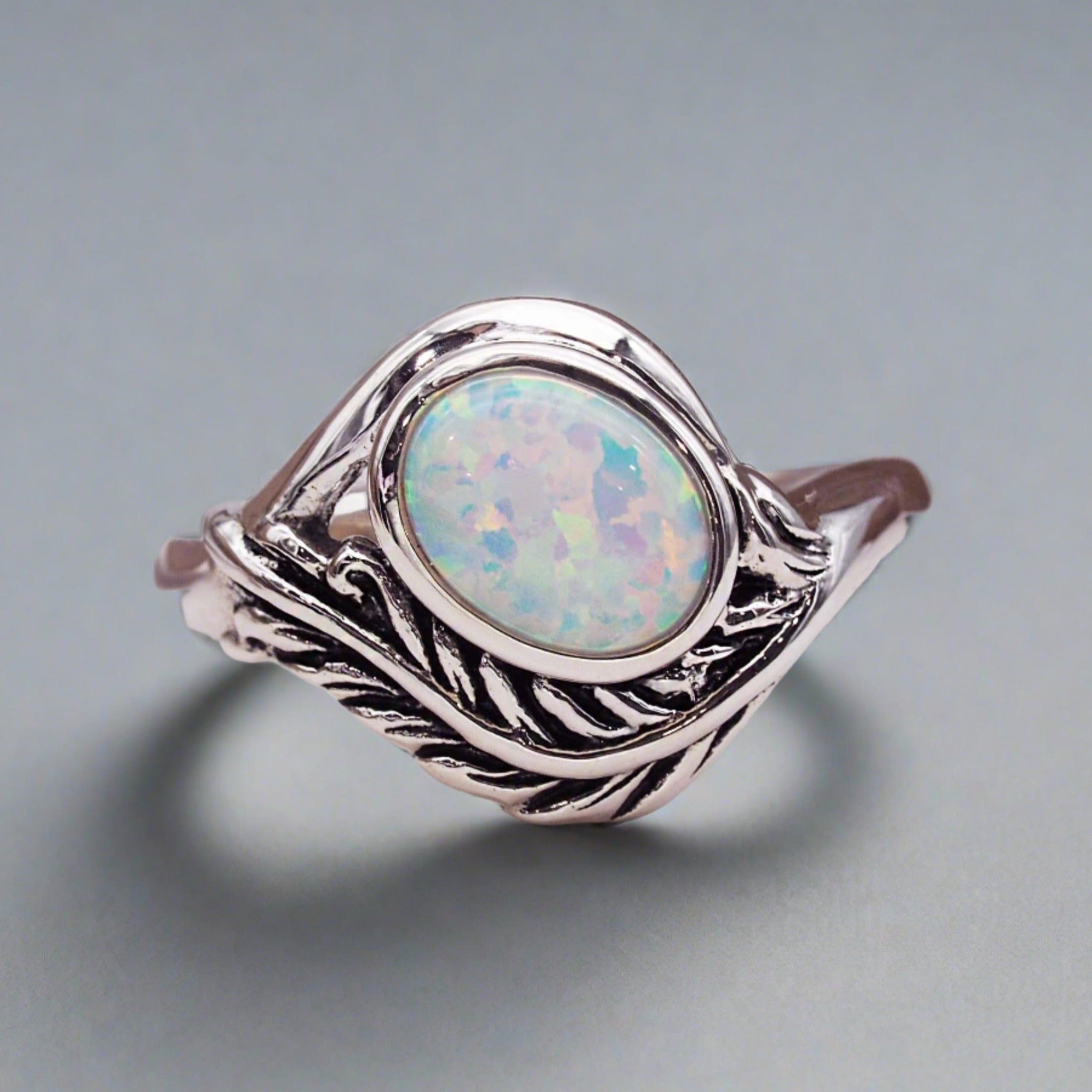 White Opal Feather Ring - womens jewellery by indie and harper