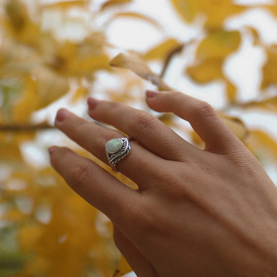 White Opal Feather Ring - womens jewellery by indie and harper