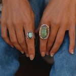 Woman wearing Turquoise Rings - turquoise jewellery by Australian jewellery brands indie and harper 